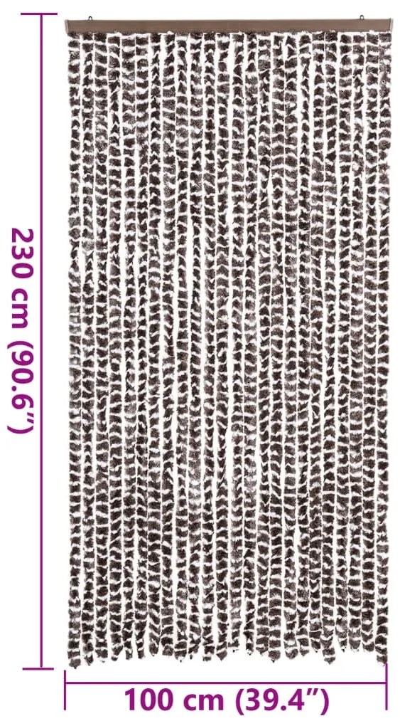 Cortina anti-insetos 100x230 cm chenille castanho e branco
