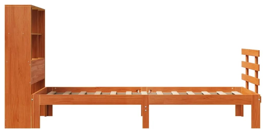 Cama com estante sem colchão 90x200cm pinho maciço castanho-mel