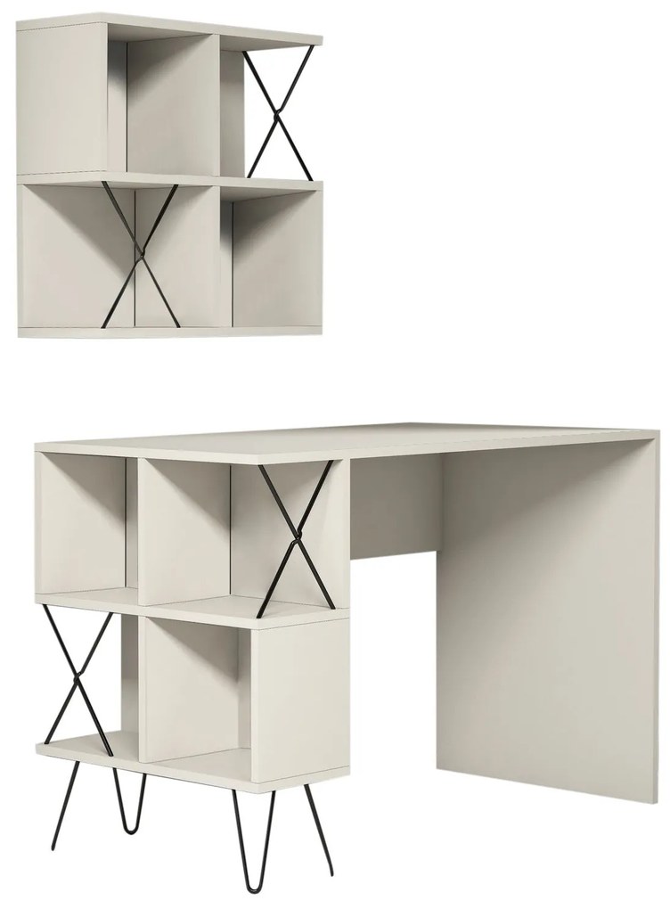 Secretária de Estudo Extra – Creme e Preto – 120x78,8x60 cm