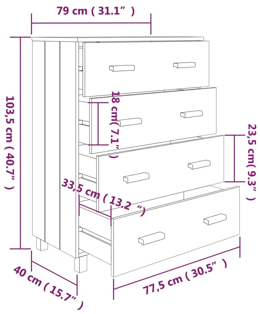 Aparador HAMAR 79x40x103,5 cm pinho maciço cinza-escuro