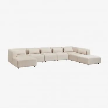 Sofá Modular Chaise Longue Esquerdo De 6 Peças Com Puff Fogler Linho Veludo Bege Linho - Sklum