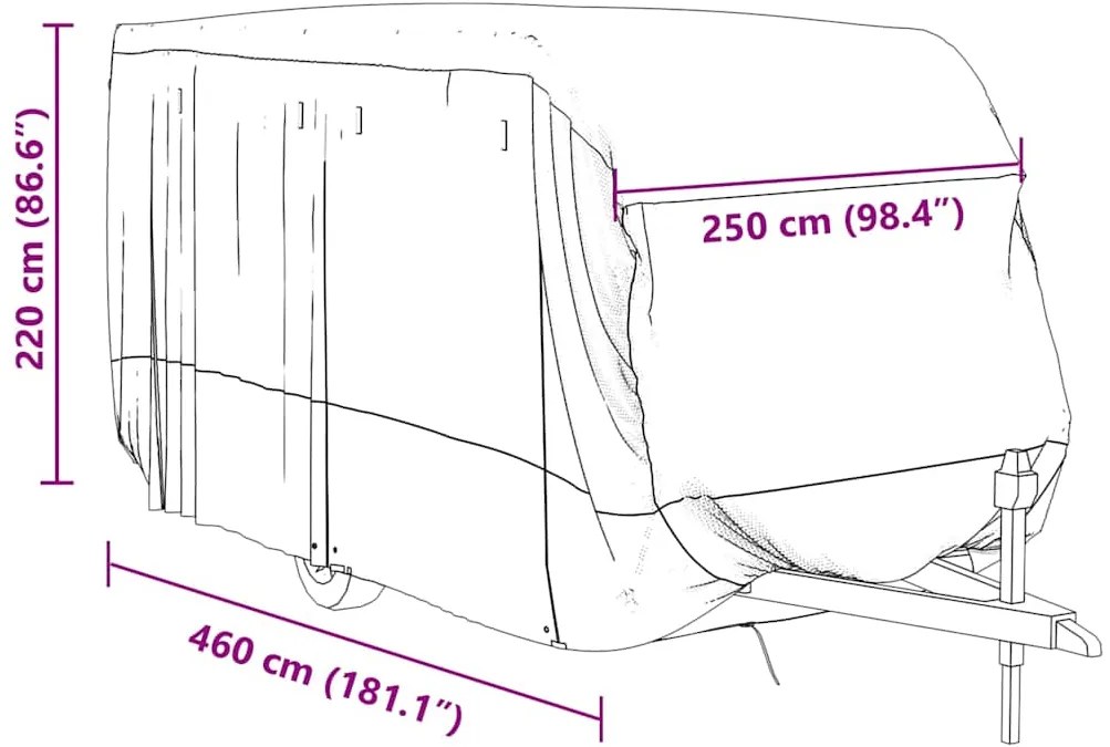 Cobertura caravana 460x250x220 cm tecido não tecido cinzento