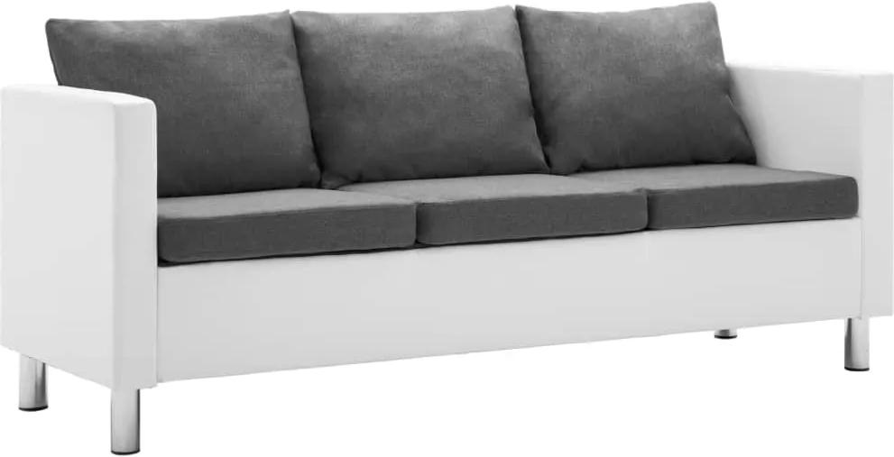 Sofá de 3 lugares em couro artificial branco e cinzento claro
