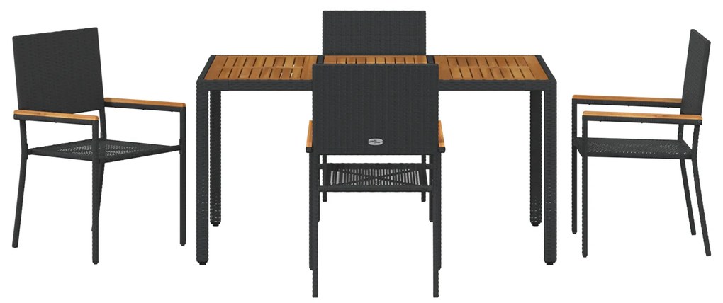 Conjunto de Jantar de 5 Peças vidaXL Rattan Poliéster Preto