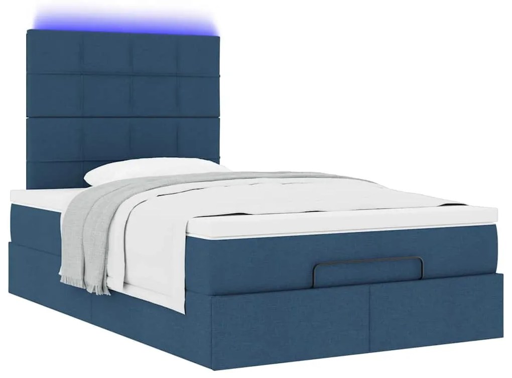 Estrutura de cama otomana com colchão 120x200 cm tecido azul