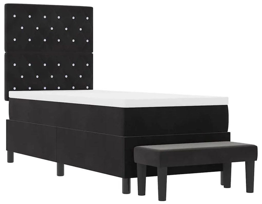 Cama Box Spring com Colchão &amp; Banco Preto 80x200 cm Veludo