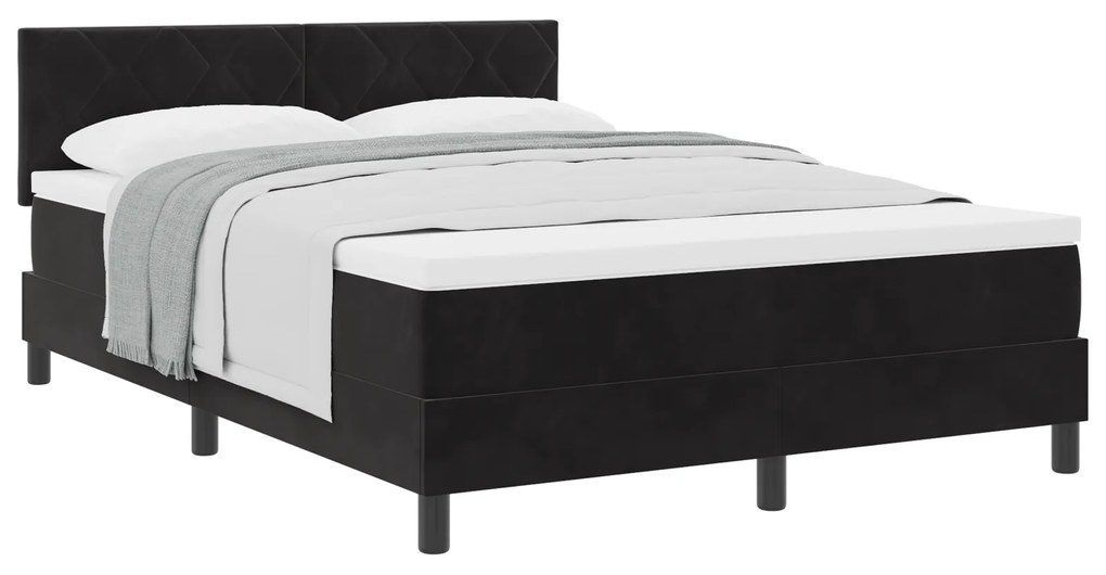 Cama Box Spring vidaXL com Colchão Preto 160x200 cm Veludo