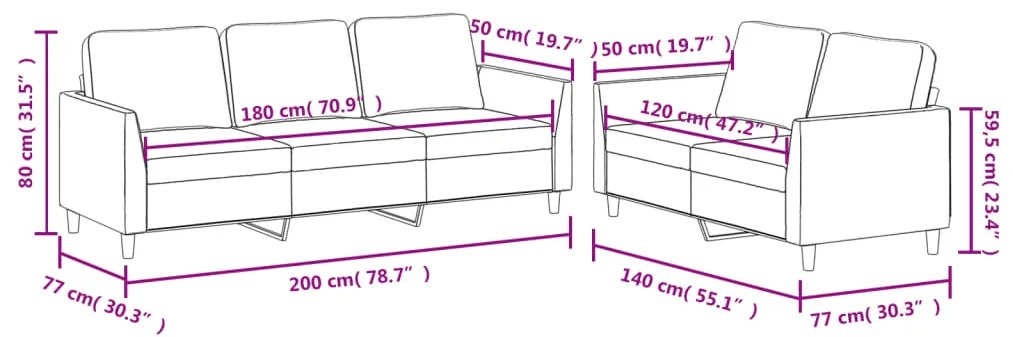 2 pcs conjunto de sofás com almofadões couro artificial preto