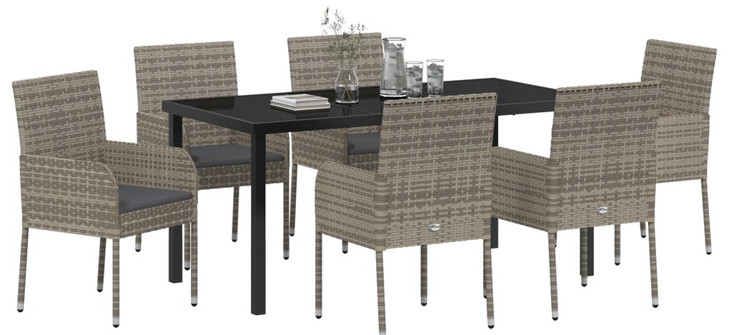 Conjunto de Jantar de Jardim com Almofadas Cinza Rattan Sintético