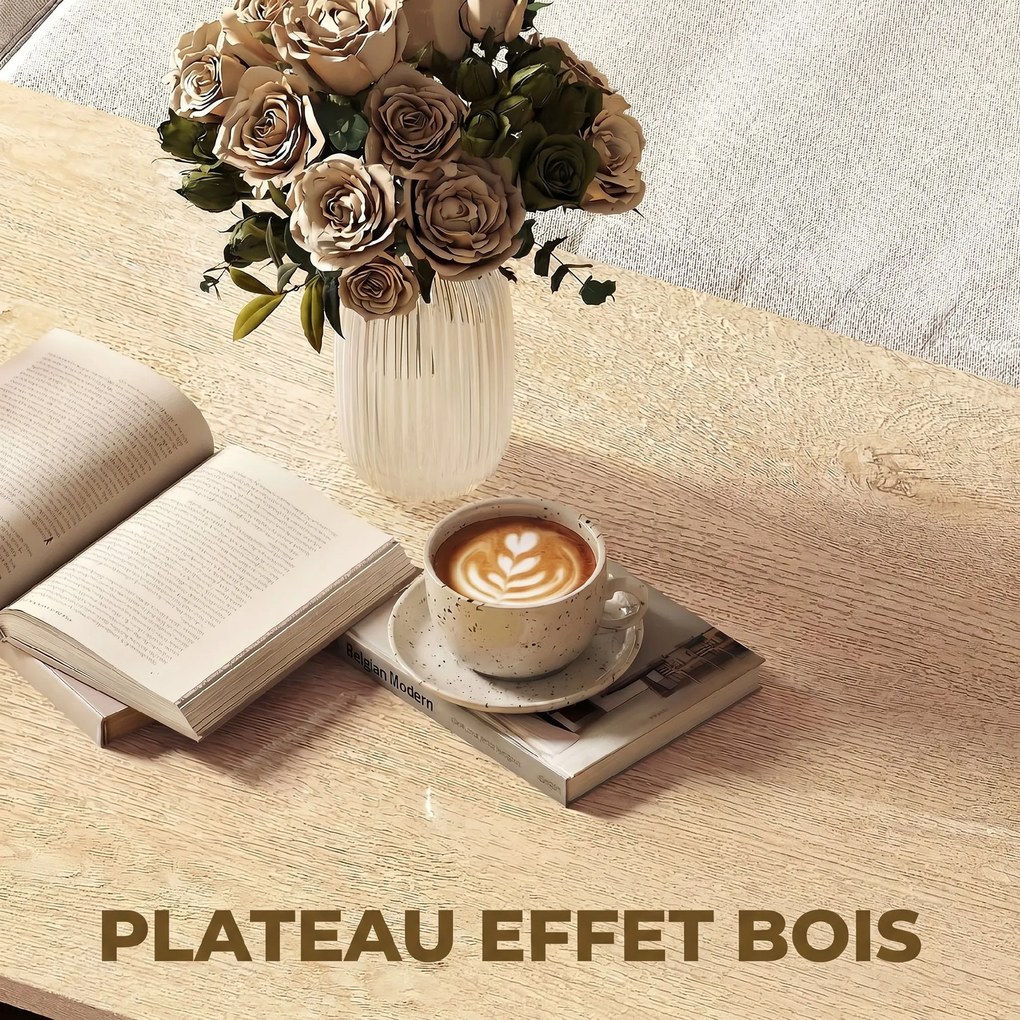 Mesa de centro 95 x 55 x 50 cm moderna bicolor com níveis deslocados e prateleira de arrumação , cor madeira natural e preta