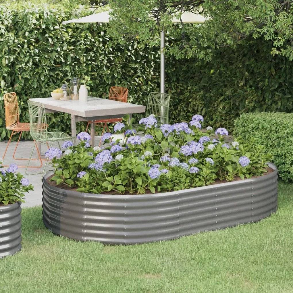vidaXL Canteiro elevado jardim 214x140x36 aço revestido a pó cinzento