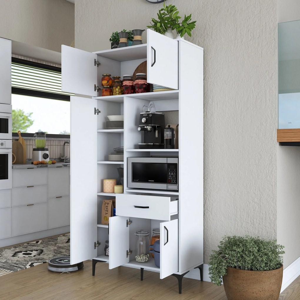 Armário Alto de Cozinha "Stella" - 90 x 198,6 x 40 cm - Branco - Desig
