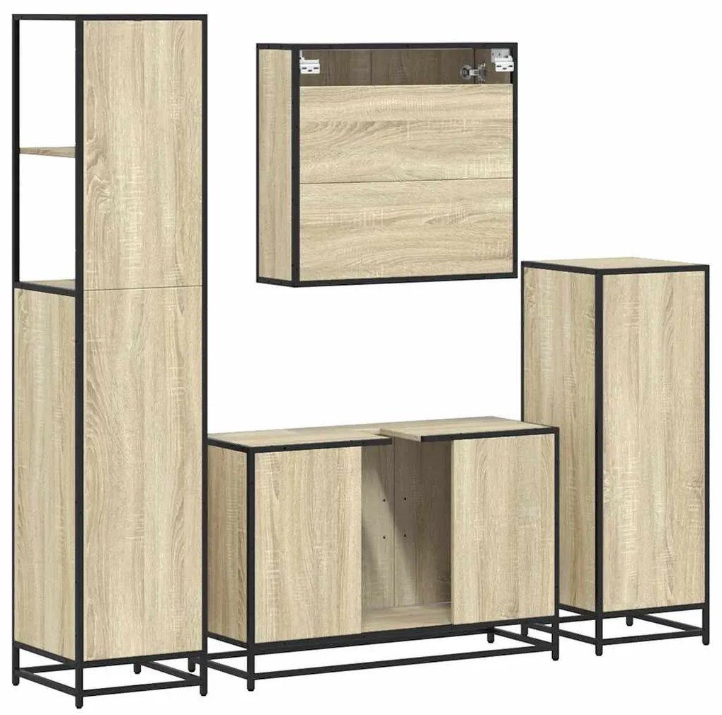 4 pcs conj. móveis casa banho derivados madeira carvalho sonoma