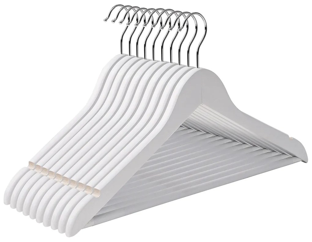 Conjunto de 10 cabides em madeira de bordo 44,5 x 23 cm branco