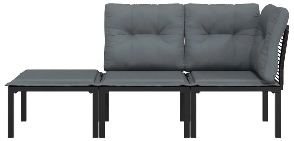 3 pcs conjunto lounge de jardim vime PE preto e cinzento