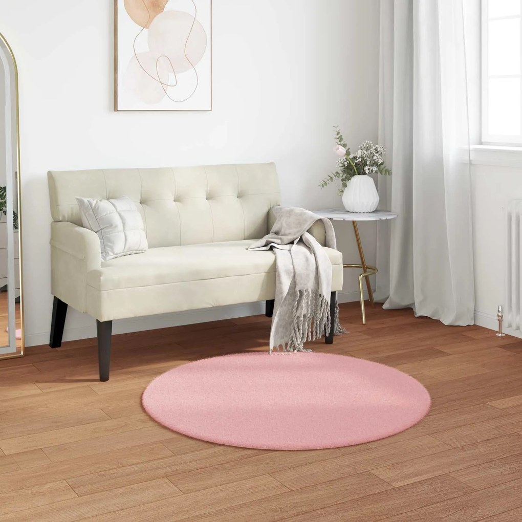 vidaXL Tapete de Pelo Sintético de Coelho Olite Rosa Ø 120 cm