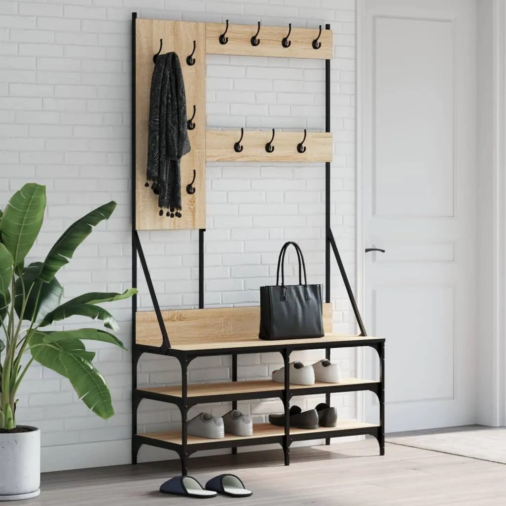 vidaXL Bengaleiro c/ arrumação calçado 100x40x184 cm carvalho sonoma