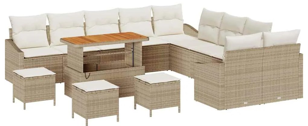 Conjunto de Sofá de Jardim com 14 Peças e Almofadas Bege em Vime Sinté