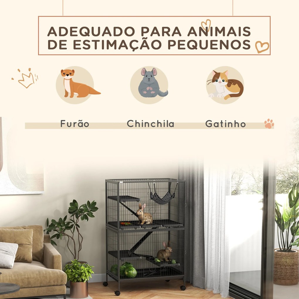 PawHut Gaiola para Roedores 80x52x128 cm Casa de 4 Alturas com Rampas