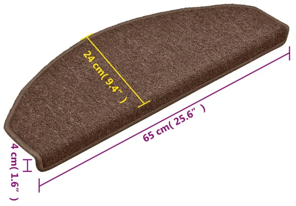 Tapete/carpete para degraus 15 pcs 65x24x4 cm castanho