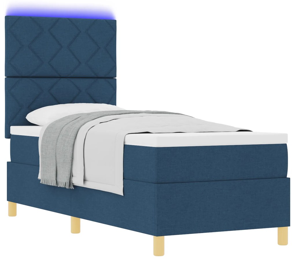 Cama Box Spring com Colchão e LED Azul 80x200 cm Tecido