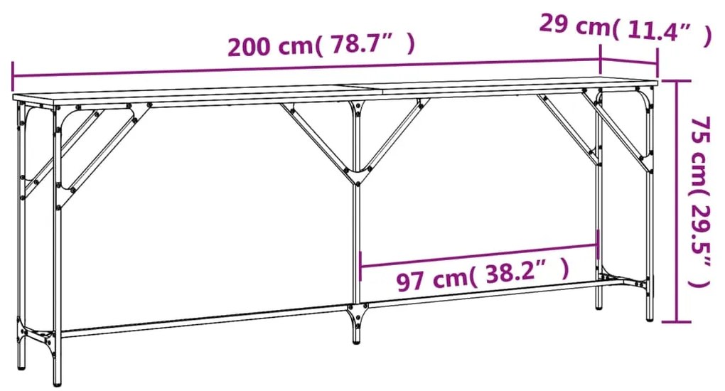 Mesa consola 200x29x75 cm derivados de madeira carvalho sonoma