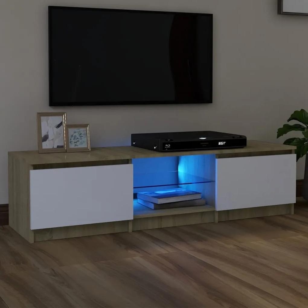 804297 vidaXL Móvel de TV com luzes LED 140x40x35,5 cm branco/carvalho sonoma