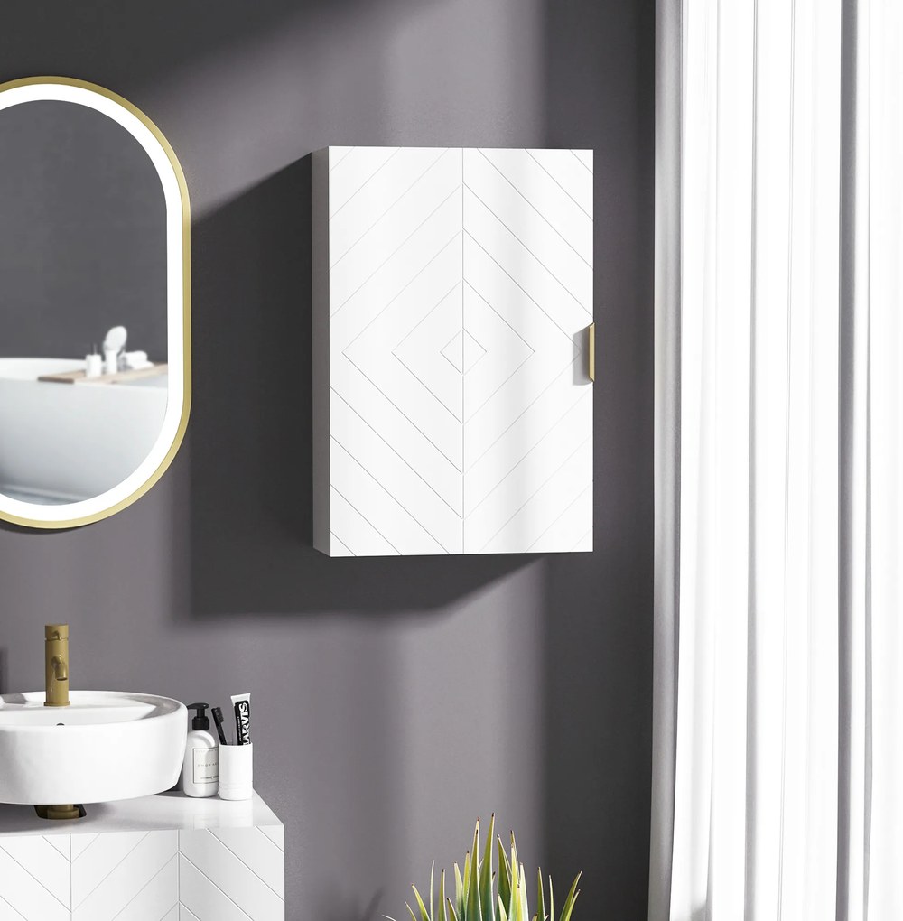 kleankin Armário Casa de Banho de Parede Moderno com 1 Puxador de Aço e Prateleiras Ajustáveis 40x15x60 cm Branco