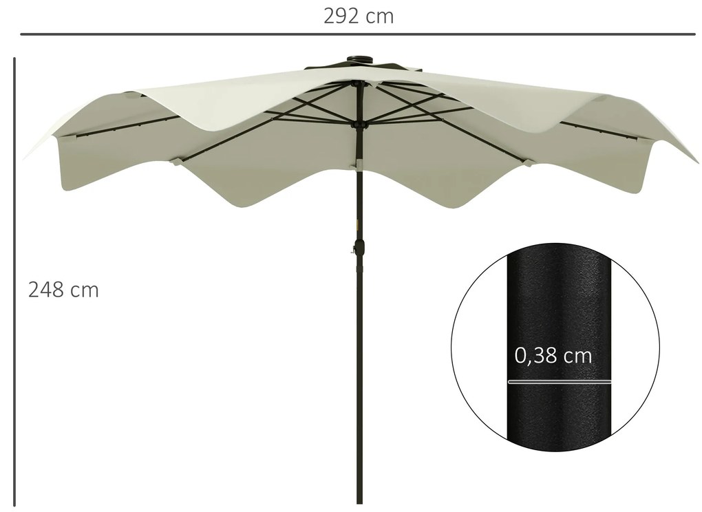 Chapéu de Sol de Jardim Ø292x248 cm Chapéu de Sol com Manivela 32 Luze