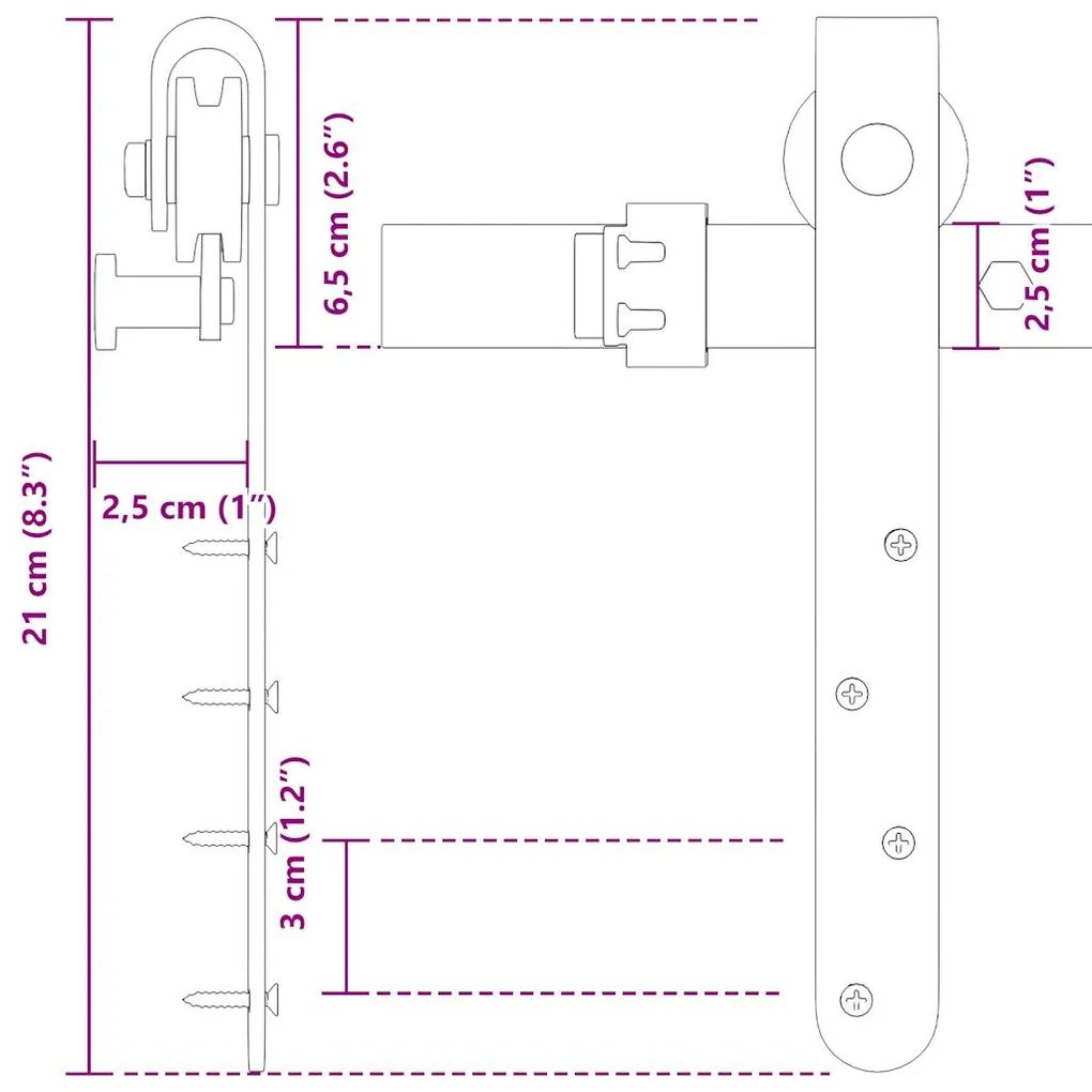 Kit para armário deslizante aço carbono 200 cm