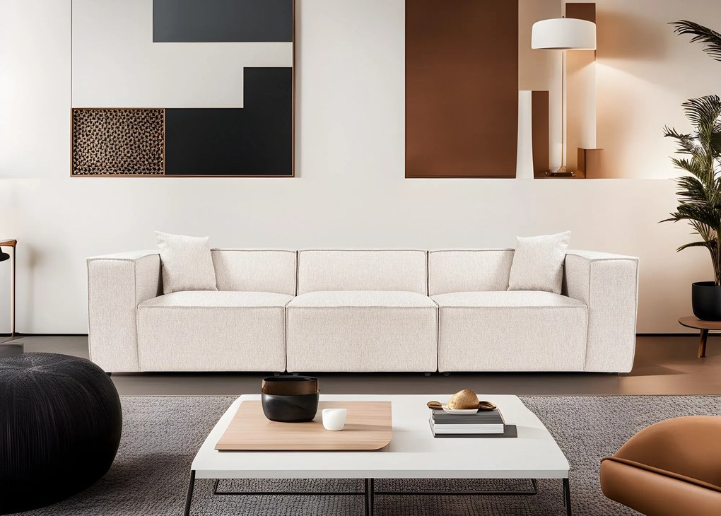 Sofá de 3 Lugares Lora – Castanho Claro – 303x108x65 cm