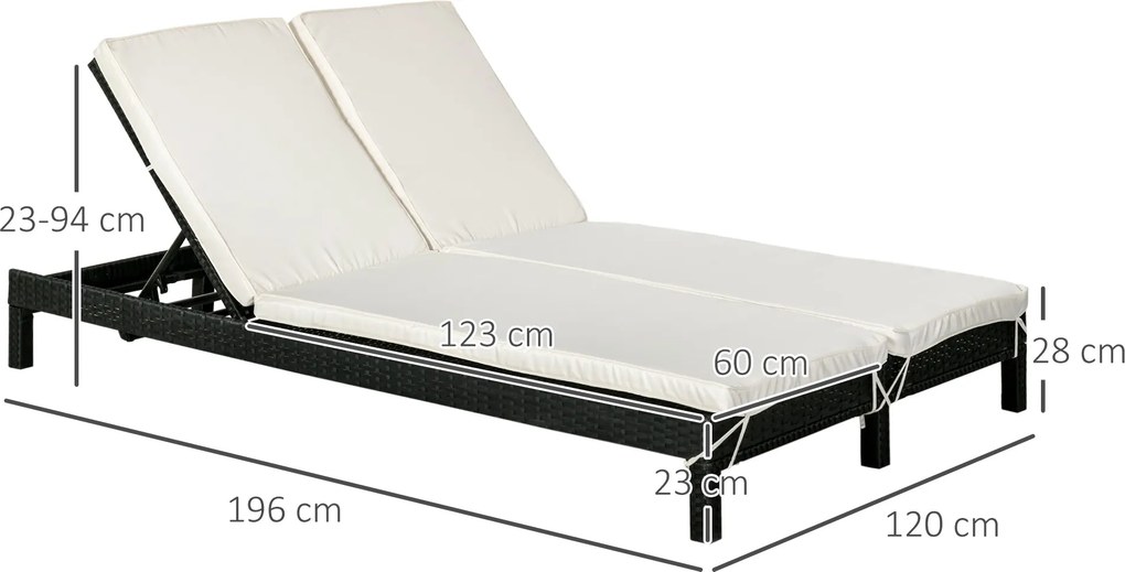 Conjunto de Espreguiçadeiras Exterior de Vime 2 Lugares com Almofadas