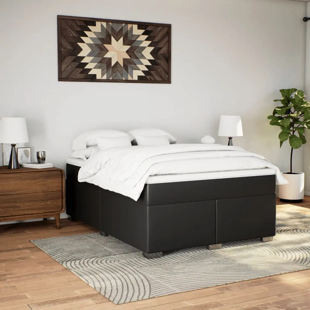 Cama com molas/colchão 140x200 cm couro artificial preto