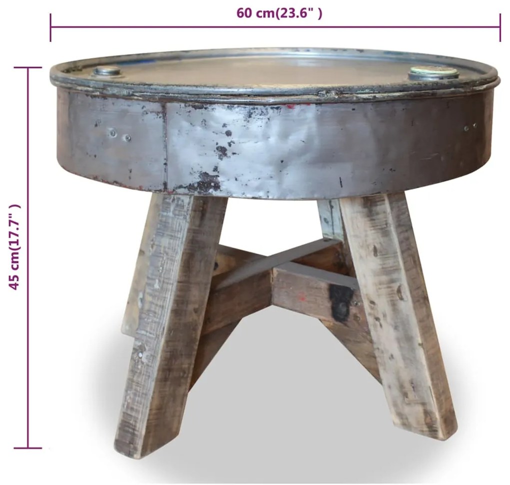 Mesa de centro 60x45 cm madeira reciclada maciça prateado