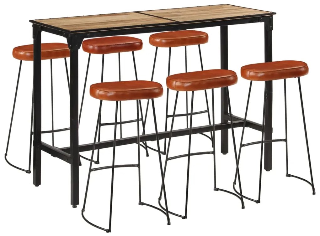 vidaXL 7 pcs conj. de bar madeira de mangueira áspera maciça e metal