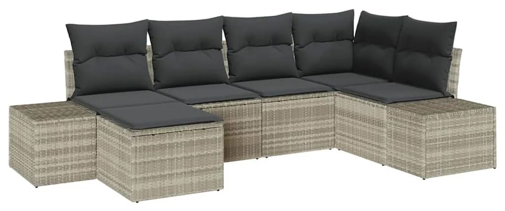 Conjunto de sofá de jardim com 6 peças , almofadas cinza claro e ratta