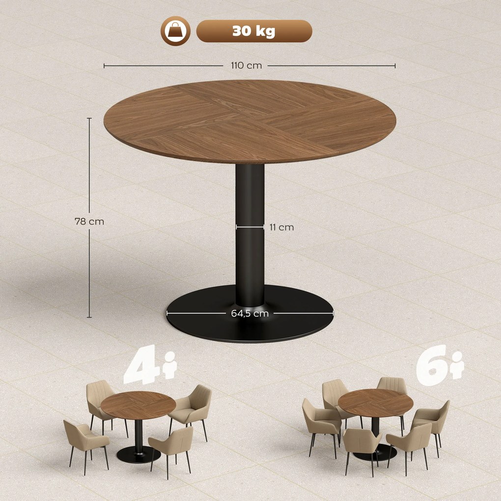 Mesa de Jantar Redonda, 110 x 110 x 78 cm (CADEIRAS NÃO INCLUIDAS) , Base Central em Aço, Castanho