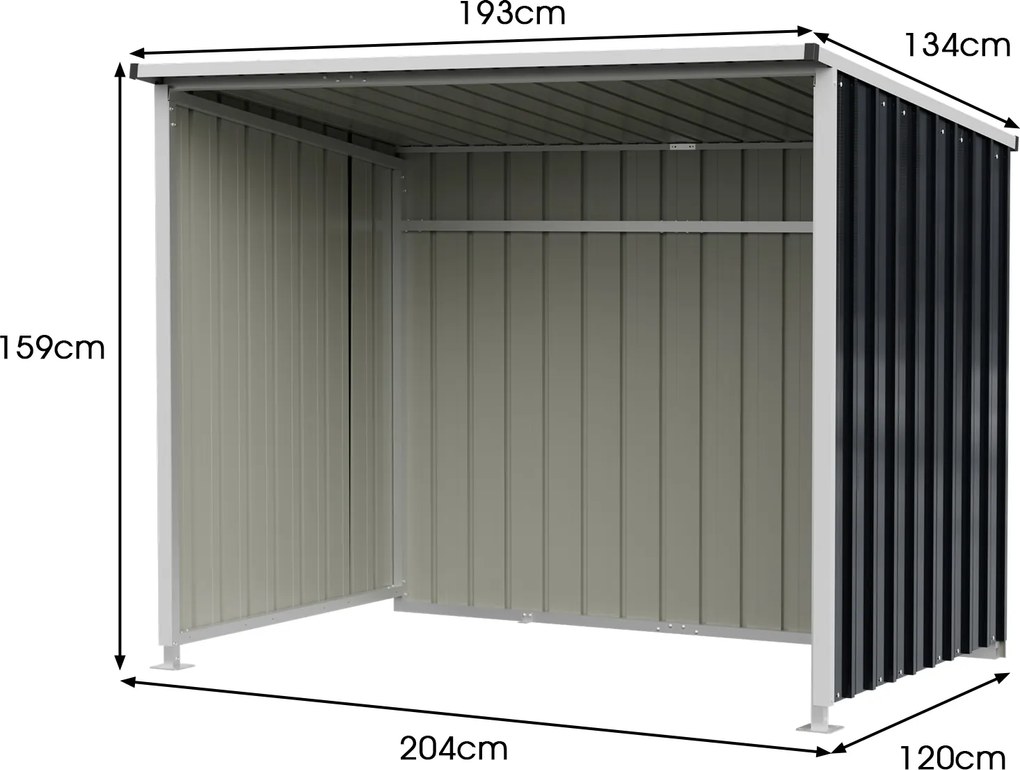 Abrigo para Ferramentas, 204 x 120 x 159 cm, Chapa de Aço Galvanizado, Cinzento