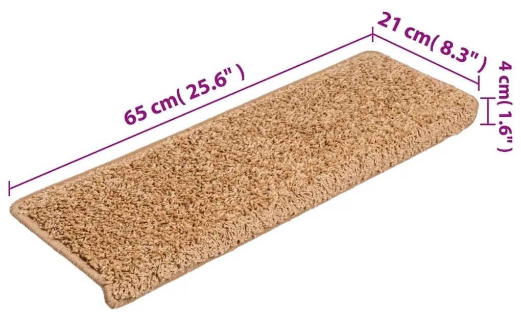 Tapete/carpete para degraus 15 pcs 65x21x4 cm bege