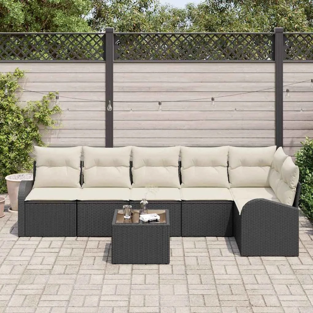 Conjunto de Sofás de Jardim de 6 Peças com Almofadas de Rattan Poliést