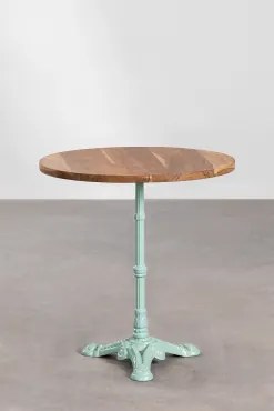 Mesa De Bar Redonda Em Madeira De Acácia Azteca Madeira De Acácia - Verde Ilha Paraíso & Ø70 Cm - Sklum