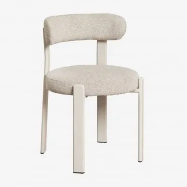Cadeira De Jantar Estofada E Em Ferro Jolie Gardénia Branco & Bouclé Bege Creme - Sklum