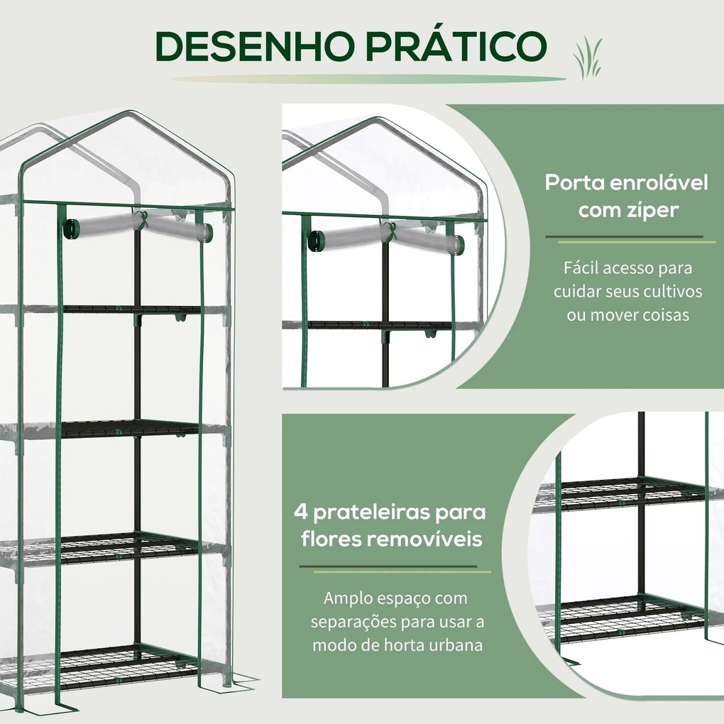 Estufa de Jardim com 4 Prateleiras e Cobertura de PVC Estufa de Aço pa