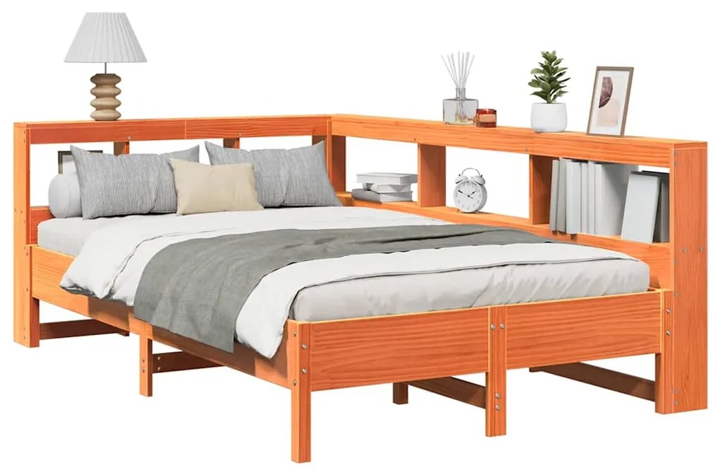 Cama c/ estante sem colchão 120x200cm pinho maciço castanho-mel