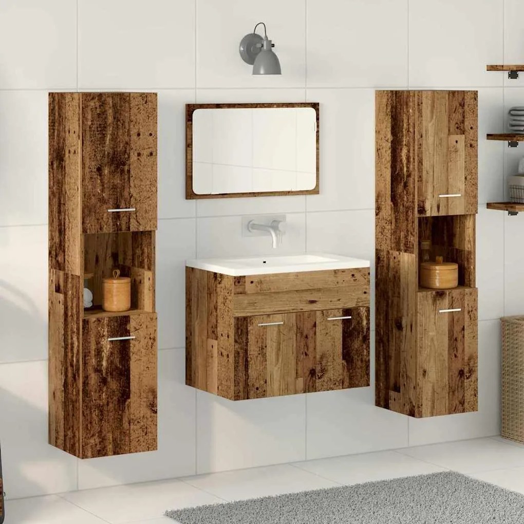 vidaXL Conjunto de Móveis de Banheiro com porta 4 pcs Madeira Antiga