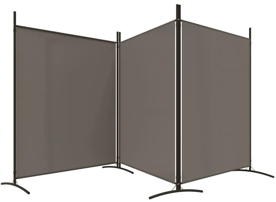 Divisória de quarto com 3 painéis 525x180 cm tecido antracite