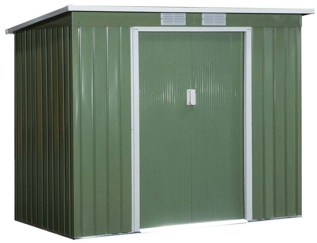 Outsunny Abrigo de Jardim 213x130x173cm Abrigo de Exterior de Aço Galvanizado com Porta Corredeira e Ventilações Verde