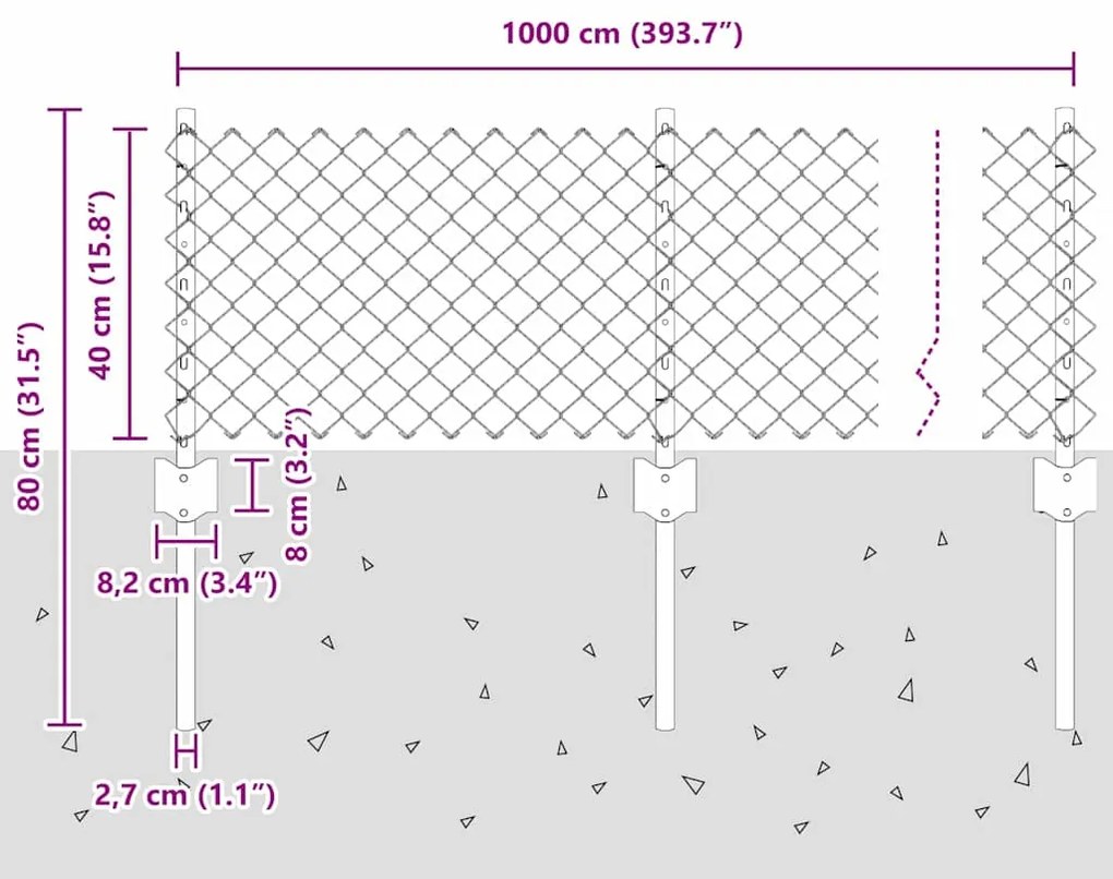 Cerca de Cadeia com 10 Postes U Verde 0.4x10 m Aço