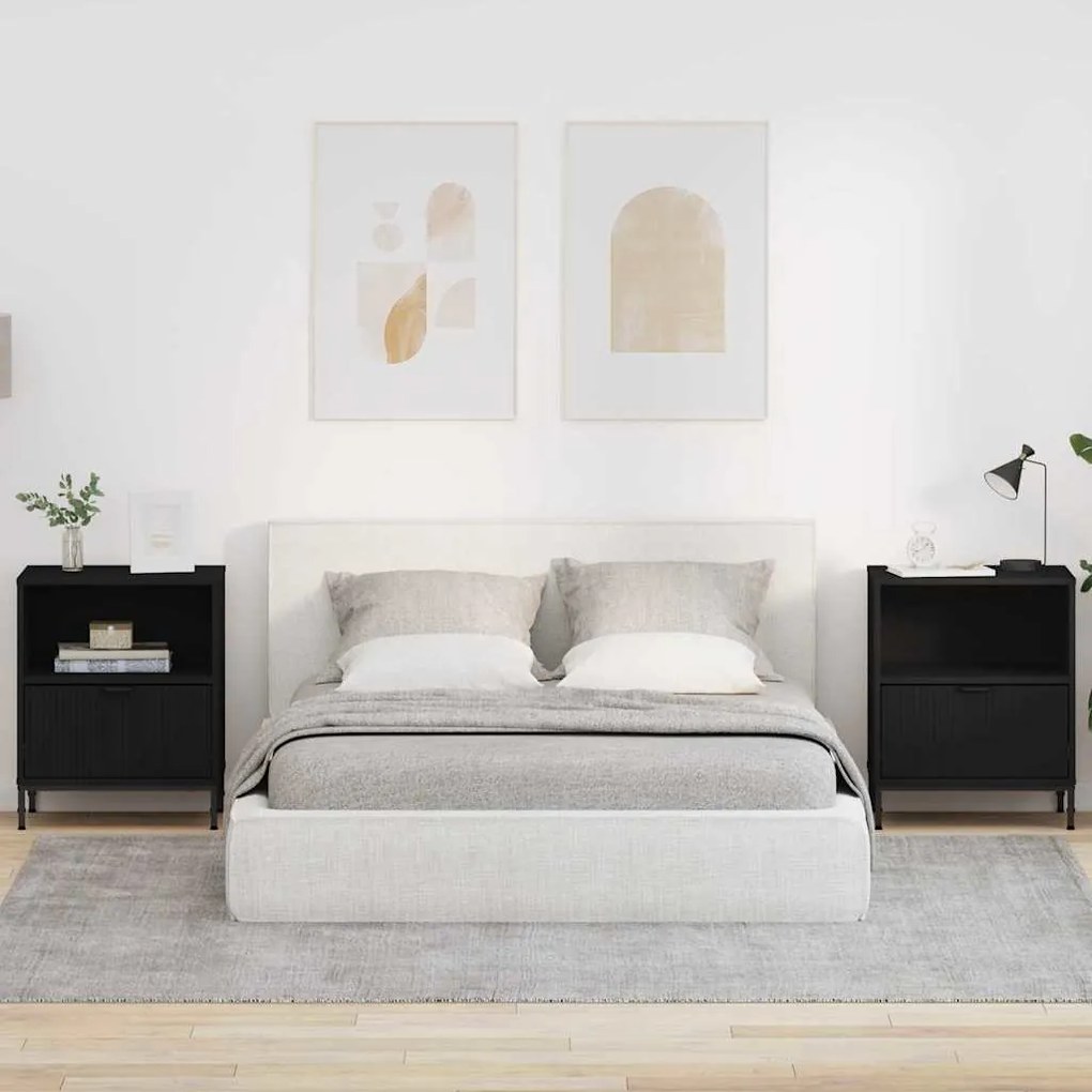 vidaXL Armário de Cabeceira com gaveta 2 pcs Preto 49 x 36 x 61 cm