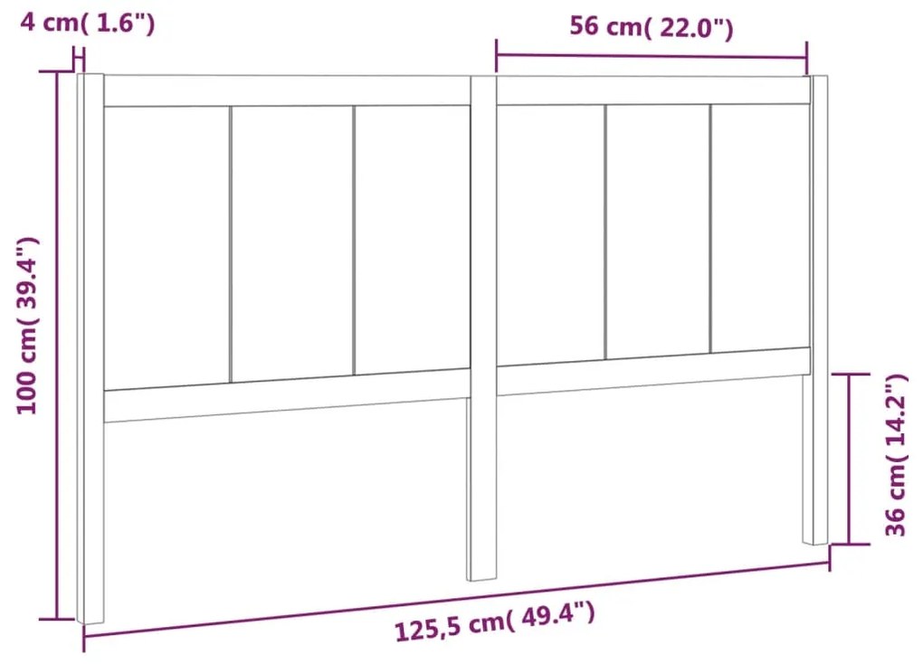 Cabeceira de cama 125,5x4x100 cm pinho maciço cinzento